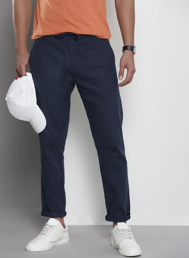 The Indian Garage Co The Indian Garage Co Men Navy Cotton Slim Fit Trousers