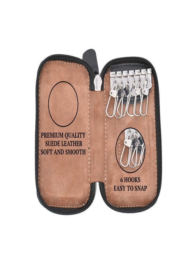 Adamis Genuine Leather Keychain Holder Pouch, Key Case, Soft Strong and Compact Organiser and Wallet with Zip Closure for Extra Safety and 6 Key Holder Hooks W55 Green, Size 6 x 11 cm - Image 4