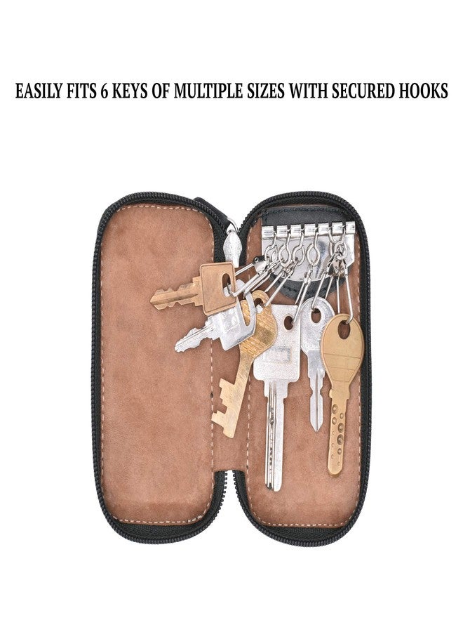 Adamis Genuine Leather Keychain Holder Pouch, Key Case, Soft Strong and Compact Organiser and Wallet with Zip Closure for Extra Safety and 6 Key Holder Hooks W55 Green, Size 6 x 11 cm - Image 5