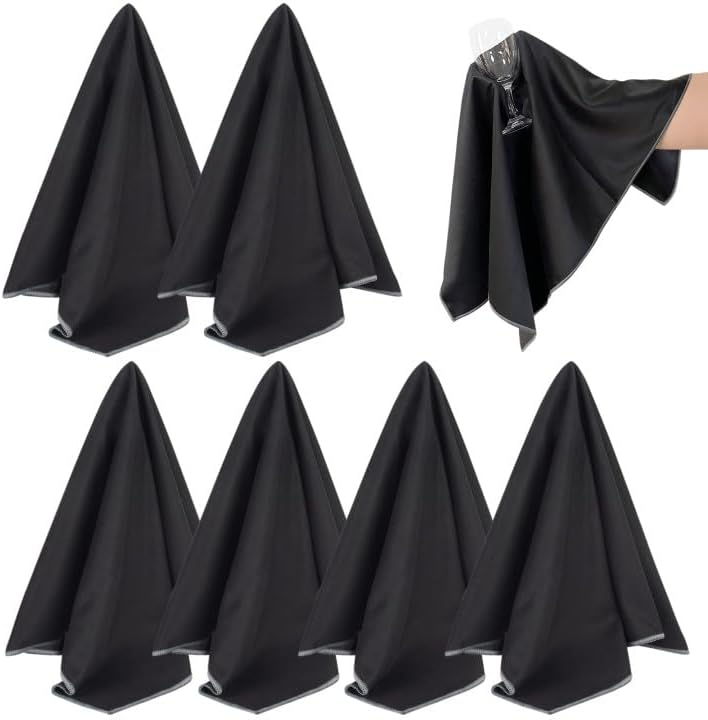 Sinland Microfiber Glass Polishing Cloths Large Size Thick Lintless Drying Towels for Wine Glasses Stemware Dishes Stainless Appliances 20 Inch X 25 Inch Pack of 6 Black - Image 1