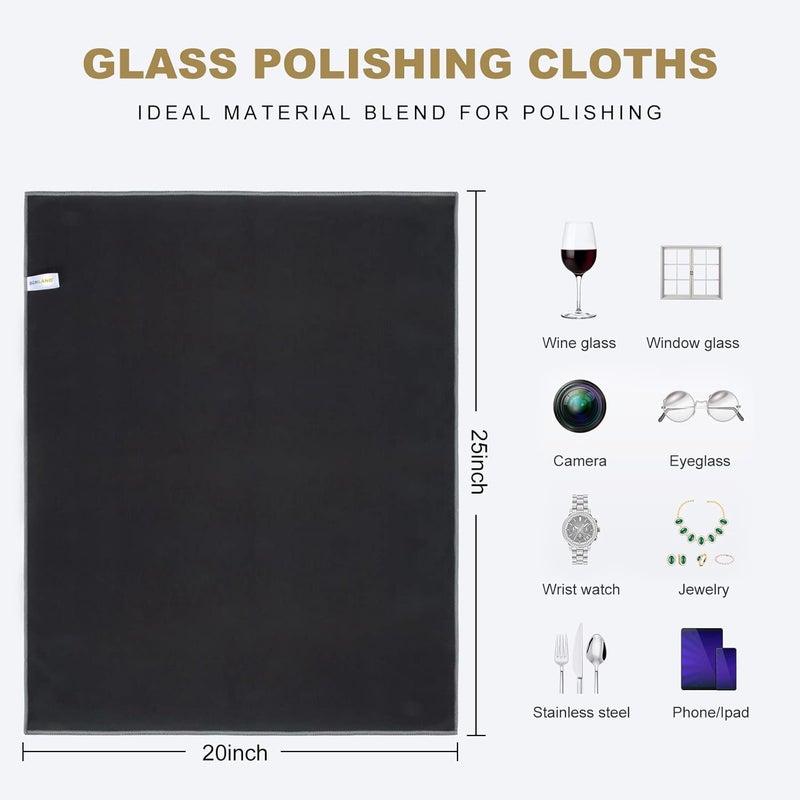 Sinland Microfiber Glass Polishing Cloths Large Size Thick Lintless Drying Towels for Wine Glasses Stemware Dishes Stainless Appliances 20 Inch X 25 Inch Pack of 6 Black - Image 2