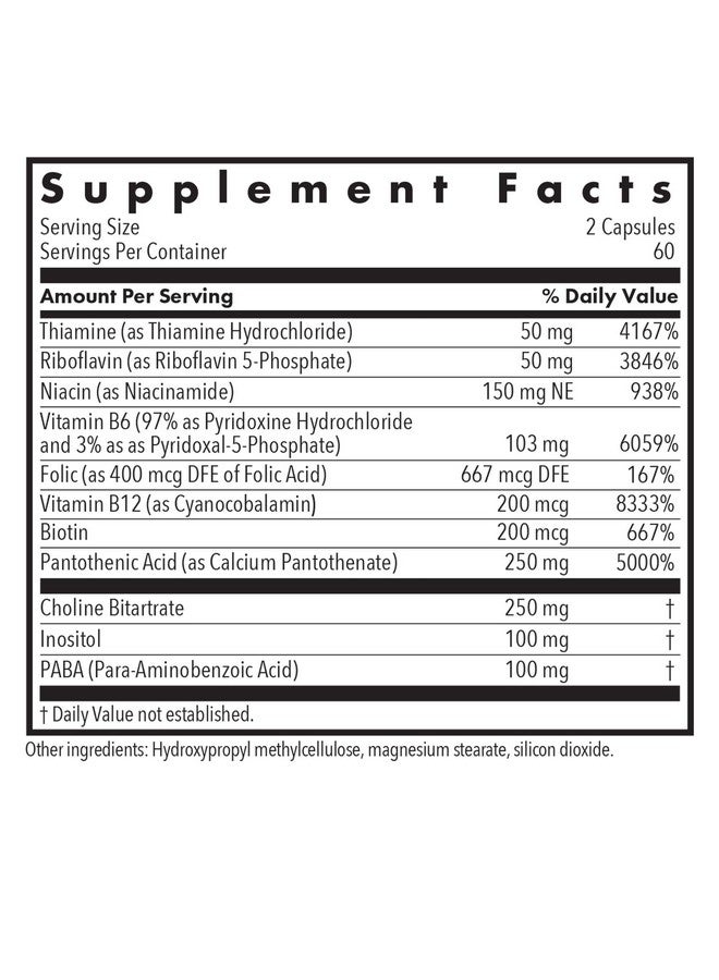 اليرجي ريسيرتش جروب مجموعة أبحاث الحساسية - فيتامين ب المركب الفائق - فيتامين ب للرجال والنساء، مكمل فيتامين ب، فيتامين ب12، فيتامين ب6، كبسولات نباتية، خالية من الذرة والخميرة - 120 كبسولة - Image 3