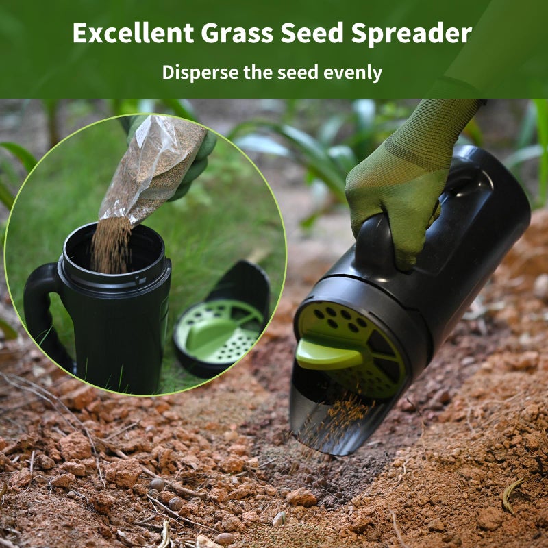 PERSZEN Seed Spreader Hand Held, Hand Spreader Lawn and Garden for Fertilizer Grass Seed Salt Ice Melt Earth Food, Seed Shaker with Multiple Adjustable Opening Sizes for All Purpose, Up to 80 Oz - Image 2