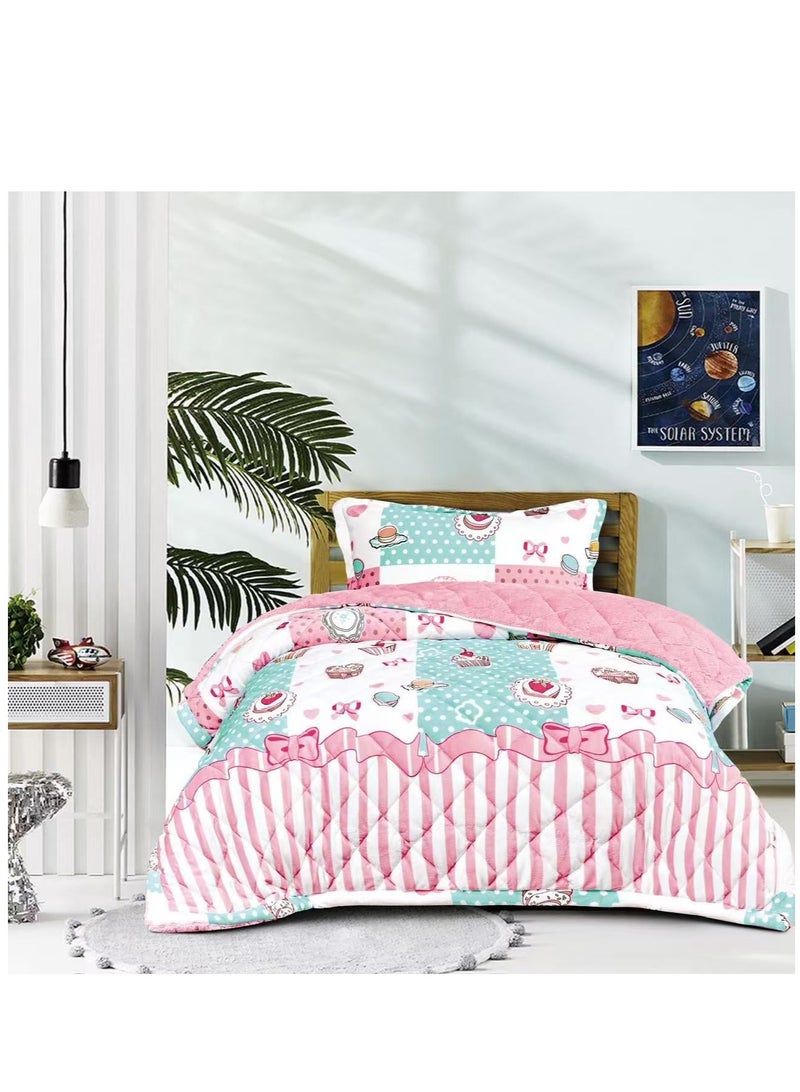 Soft and Fluffy Medium Fill Kids Bedspread Comforter Set 3pcs Single Size Bedspread for Boys Girls Fashion Print Double Side Stitched Pattern Soft and Breathable
