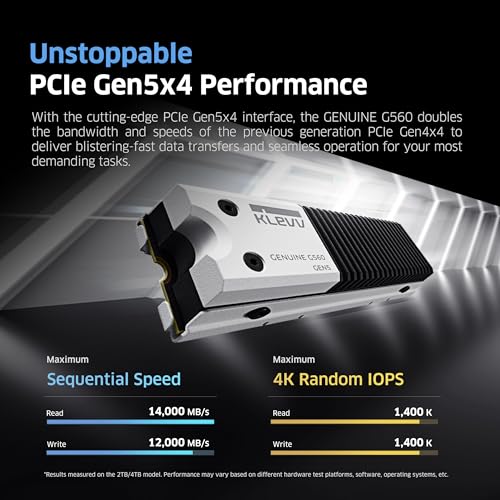 KLEVV Genuine G560 1TB M.2 2280 NVMe PCIe Gen5x4 Internal SSD Heatsink Included, up to 13000MB/s with DRAM Cash (K01TBM2SP0-G56) - Image 2