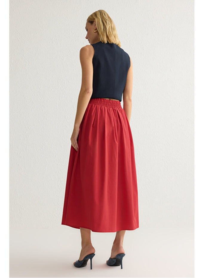 trendyol Wide Red Woven Maxi Skirt with Elastic Waist TWOSS25ET00017 - Image 3
