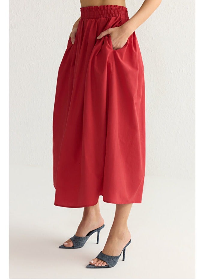 trendyol Wide Red Woven Maxi Skirt with Elastic Waist TWOSS25ET00017 - Image 2