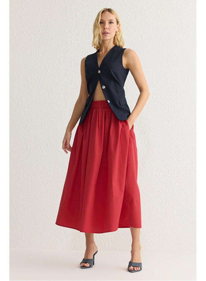 trendyol Wide Red Woven Maxi Skirt with Elastic Waist TWOSS25ET00017 - Image 4