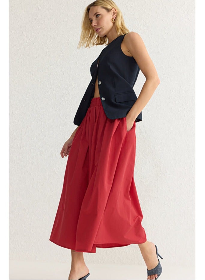 trendyol Wide Red Woven Maxi Skirt with Elastic Waist TWOSS25ET00017 - Image 1