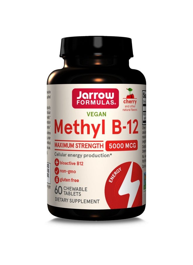 jarrow formulas Maximum Strength Methyl B12 5000 Mcg Dietary Supplement 60 Cherry Flavored Chewable Tablets Bioactive Vitamin B12 Supports Cellular Energy Production Sleep & Brain Health  - Image 1
