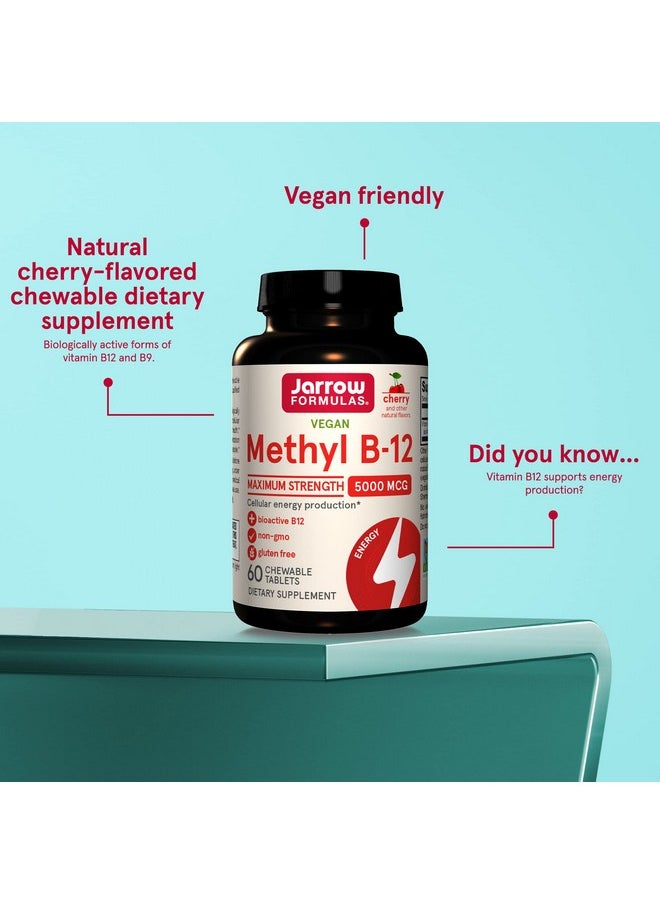 jarrow formulas Maximum Strength Methyl B12 5000 Mcg Dietary Supplement 60 Cherry Flavored Chewable Tablets Bioactive Vitamin B12 Supports Cellular Energy Production Sleep & Brain Health  - Image 5