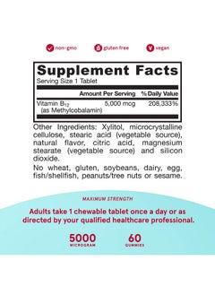 jarrow formulas Maximum Strength Methyl B12 5000 Mcg Dietary Supplement 60 Cherry Flavored Chewable Tablets Bioactive Vitamin B12 Supports Cellular Energy Production Sleep & Brain Health  - Image 4