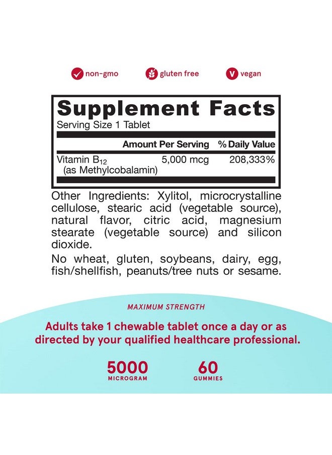 jarrow formulas Maximum Strength Methyl B12 5000 Mcg Dietary Supplement 60 Cherry Flavored Chewable Tablets Bioactive Vitamin B12 Supports Cellular Energy Production Sleep & Brain Health  - Image 4