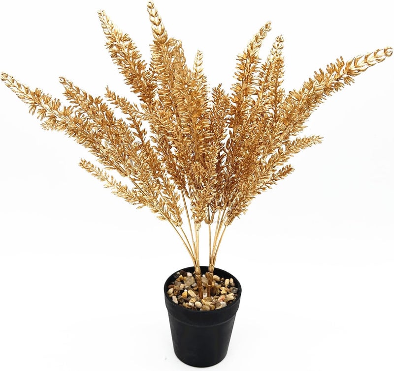 LOVENIMEN Artificial Plants for Christmas, Fake Golden Wheatgrass Lavender Flowers Plant Bushes Faux Boston Shrubs Indoor Outside Hanging Planter Home Garden Decor Festival Decoration - Gold 2 Pcs - Image 2