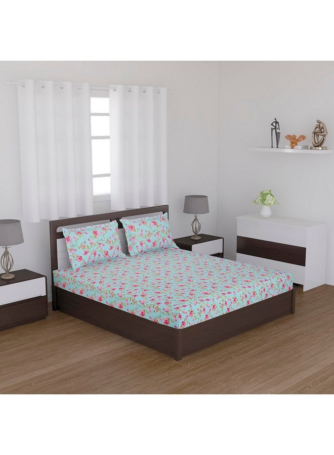 Status Contract Cotton Rich Double Bedsheet with 2 Pillow Covers for Bed Room, Home, Hotel-120 GSM (Green Pink) - Image 2