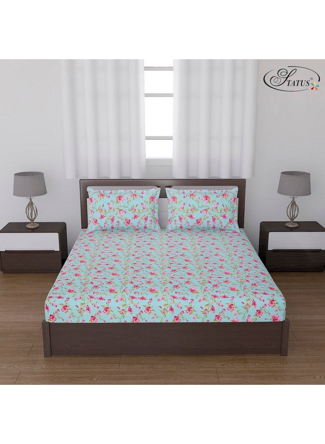 Status Contract Cotton Rich Double Bedsheet with 2 Pillow Covers for Bed Room, Home, Hotel-120 GSM (Green Pink) - Image 1
