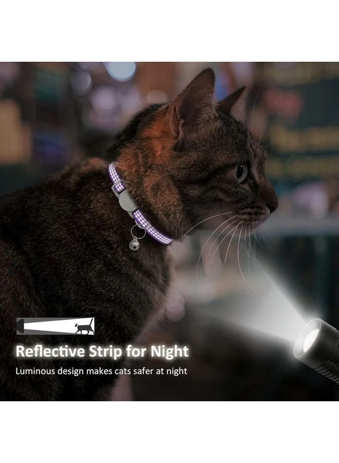 Red Reflective Striped Cat Dog Collar Adjustable Breathable Night Safety Bell - Image 4