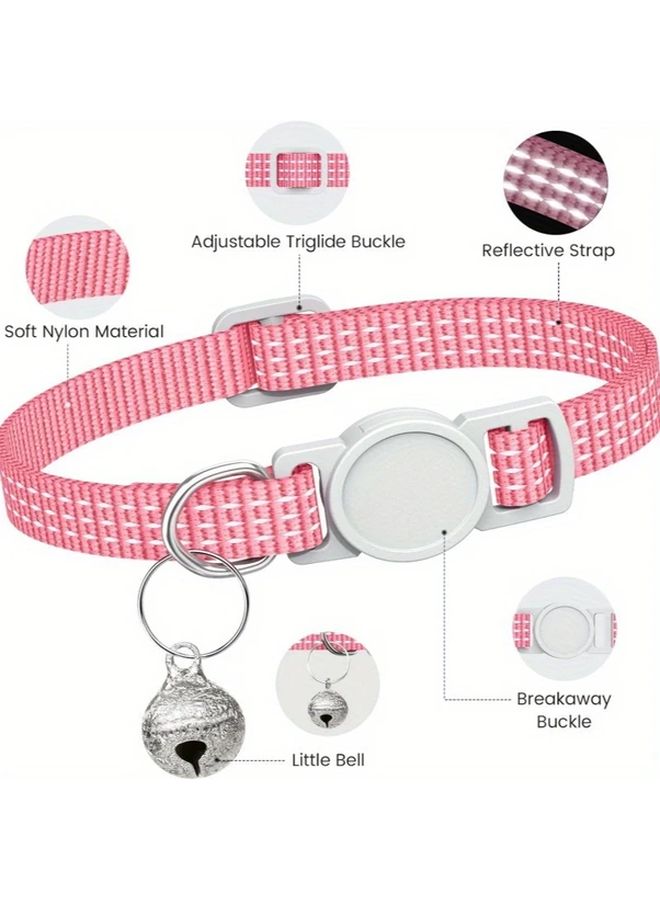 Red Reflective Striped Cat Dog Collar Adjustable Breathable Night Safety Bell - Image 3