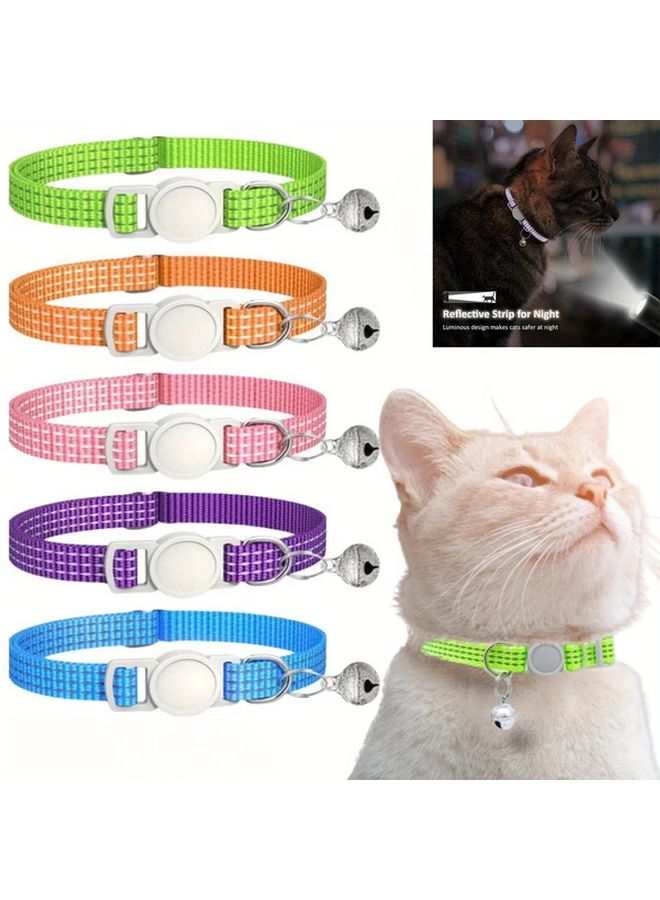 Red Reflective Striped Cat Dog Collar Adjustable Breathable Night Safety Bell - Image 1