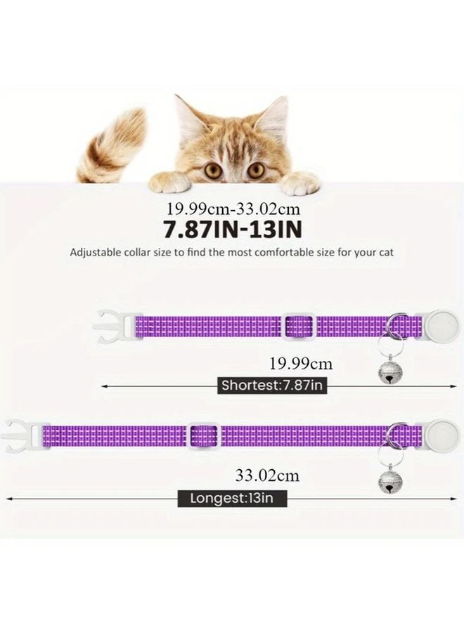 Red Reflective Striped Cat Dog Collar Adjustable Breathable Night Safety Bell - Image 2