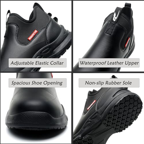 ORISTACO Non Slip Kitchen Chef Shoes Waterproof Lightweight Nursing Garden Food Service Leather Work Clogs, 926 Black 37 - Image 4