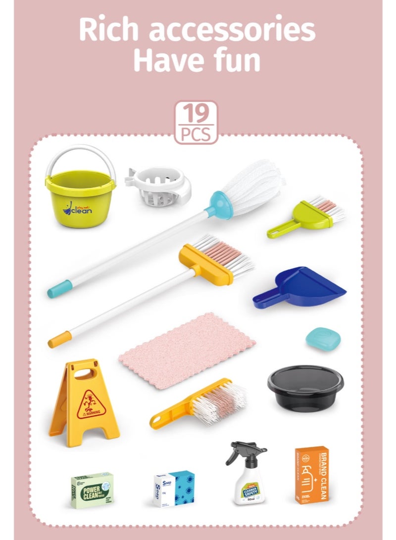 Cleaning Housekeeping Cleaning Toy Set, 19 PCS Trolley Set  Includes Broom, Mop, Dustpan, Brush, Rag, Housekeeping Cart, Perfect New Year Gift for Kids, Red - Image 3