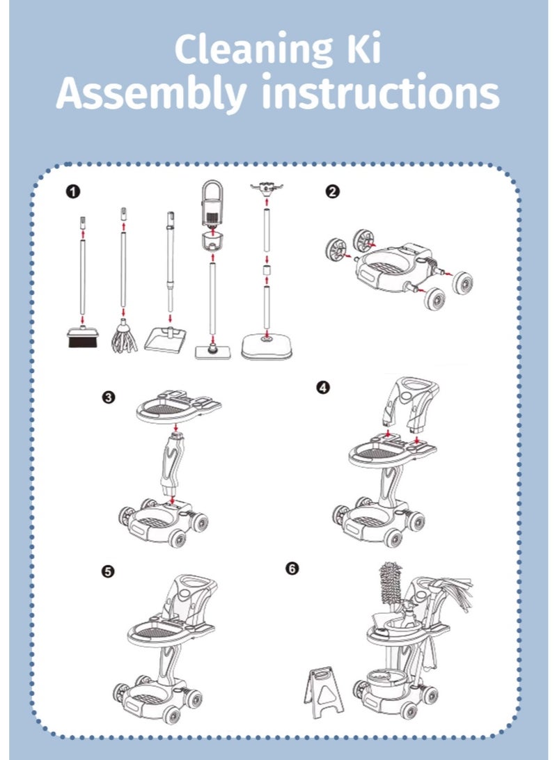 Cleaning Housekeeping Cleaning Toy Set, 19 PCS Trolley Set  Includes Broom, Mop, Dustpan, Brush, Rag, Housekeeping Cart, Perfect New Year Gift for Kids, Red - Image 4