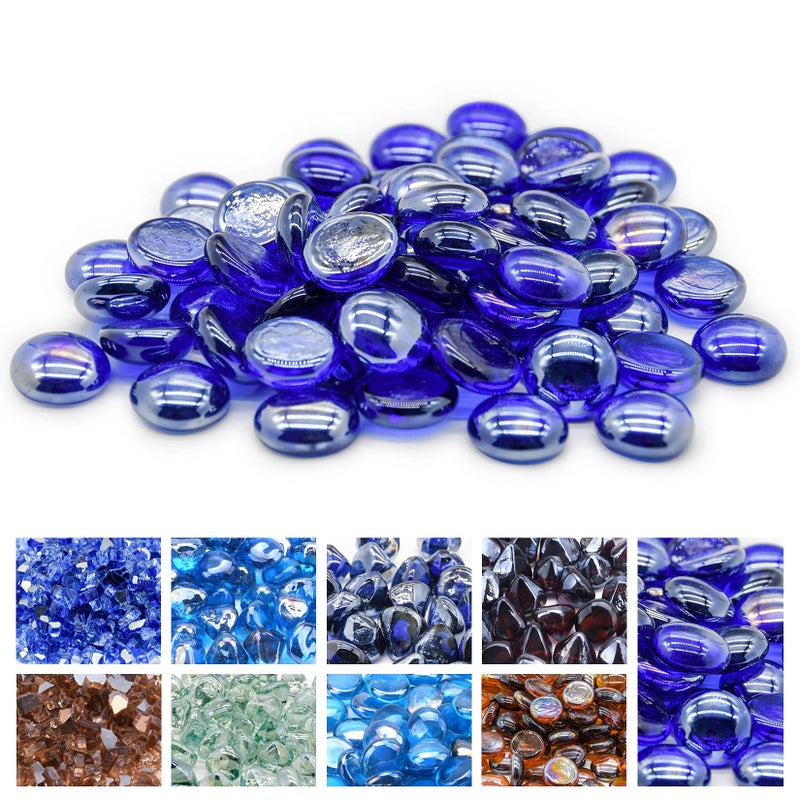 GasSaf Blue Fire Glass Beads for Outdoor Fire Pit Fireplace Replaces Existing Gas Logs Lava Rocks 34 Inch Glass10 PoundCobalt Blue