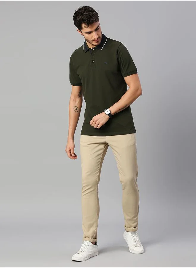 Dennis Lingo Green Regular Fit T-shirt for Men - Cotton, Solid, Polo Collar, Polo Neck, Half Sleeves, Knitted, Casual