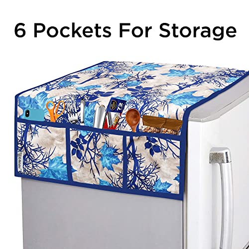 E-Retailer® Exclusive 3-Layered Polyester Combo Set of Appliances Cover (1 Pc. Fridge Top Cover, 2 Pc. Handle Cover, 1 Pc. of Microwave Oven Top Cover and 1 Pc. Front Load Washing Machine Cover) (Blue, Design-Floral, Set Contains-3 Pcs.) - Image 2