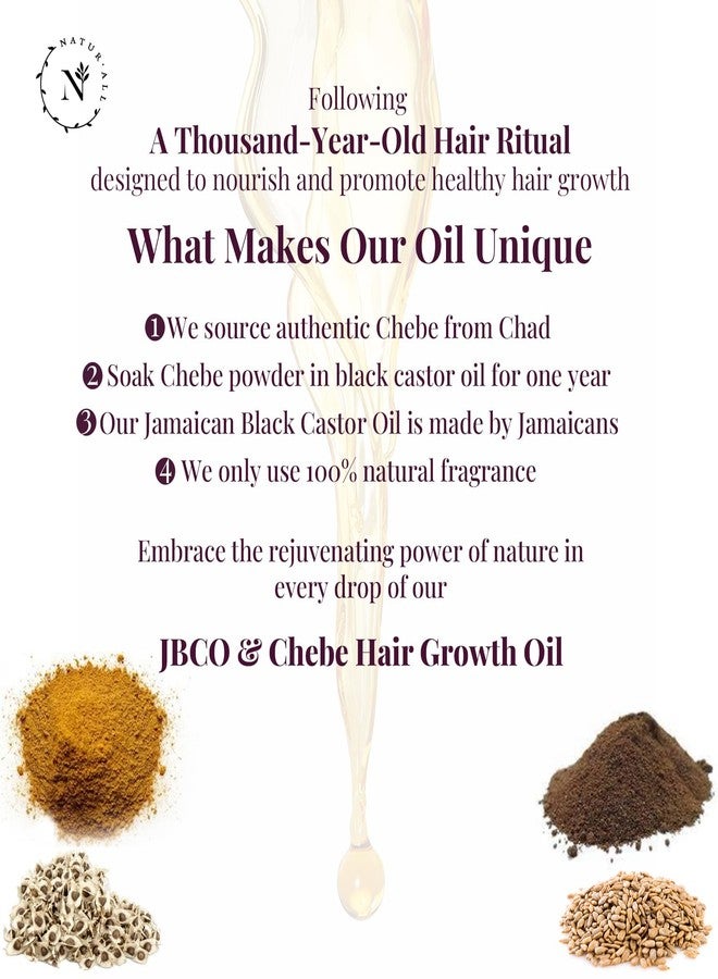 NaturAll 100% Natural Chebe & Jamaican Black Castor Oil for Hair Growth - Authentic Oil (from Chad) with Nozzle for Easy Application, 3.38 Oz - Image 2