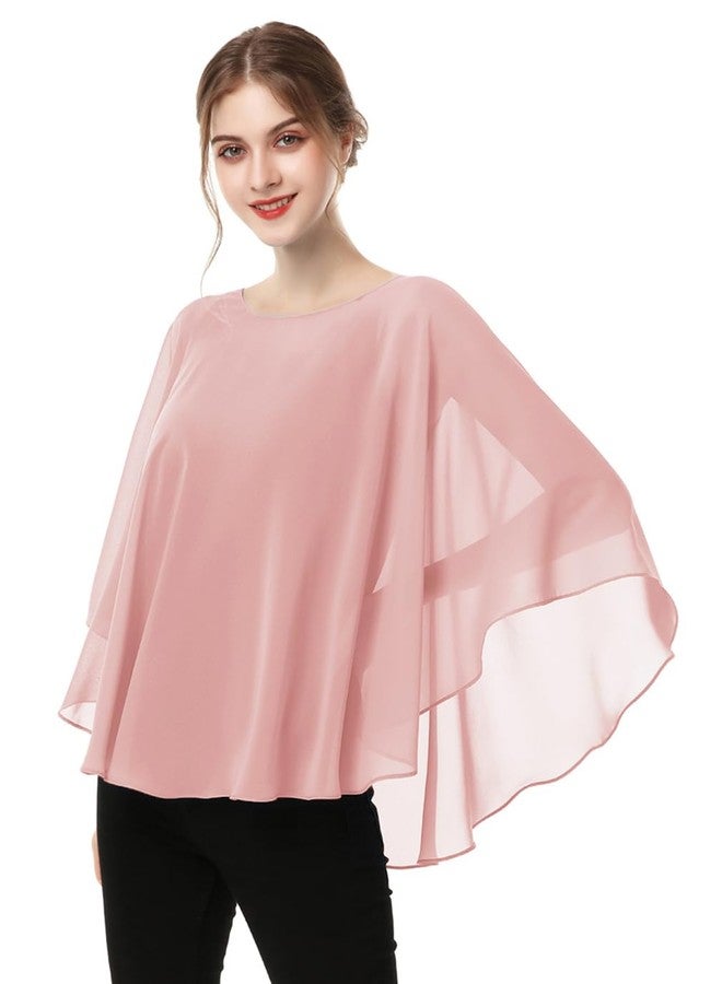 Hotshawl Capes for Womens Casual chiffon shawl Casual Chiffon Cape Sheer cape shawls and wraps Poncho Capelets Cover Up, Blush, One size - Image 1