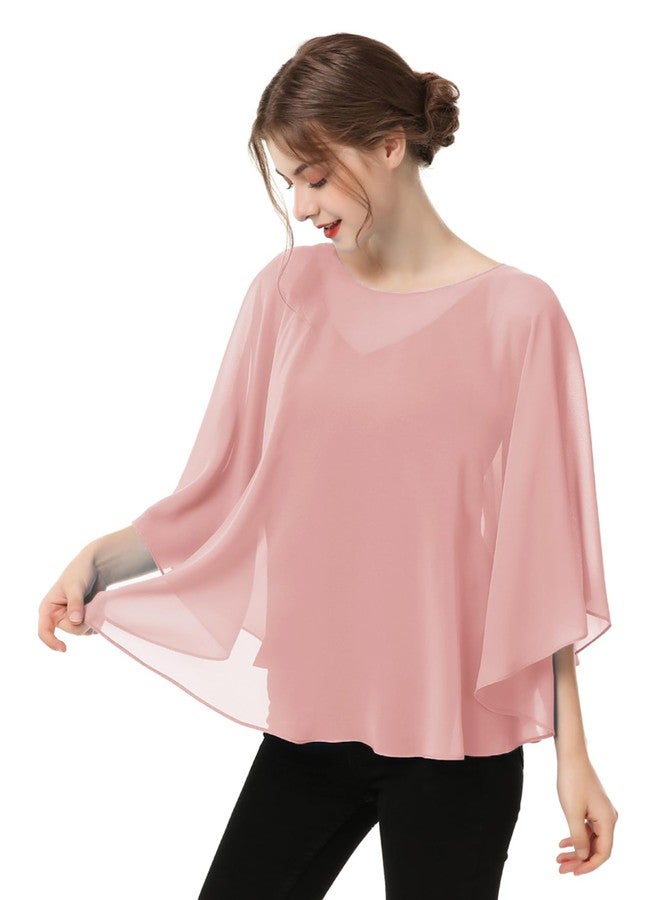 Hotshawl Capes for Womens Casual chiffon shawl Casual Chiffon Cape Sheer cape shawls and wraps Poncho Capelets Cover Up, Blush, One size - Image 2