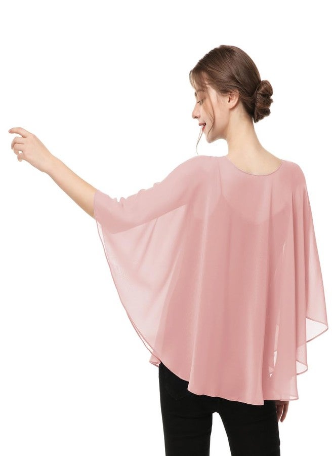 Hotshawl Capes for Womens Casual chiffon shawl Casual Chiffon Cape Sheer cape shawls and wraps Poncho Capelets Cover Up, Blush, One size - Image 4