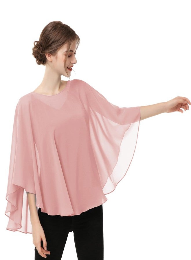 Hotshawl Capes for Womens Casual chiffon shawl Casual Chiffon Cape Sheer cape shawls and wraps Poncho Capelets Cover Up, Blush, One size - Image 3