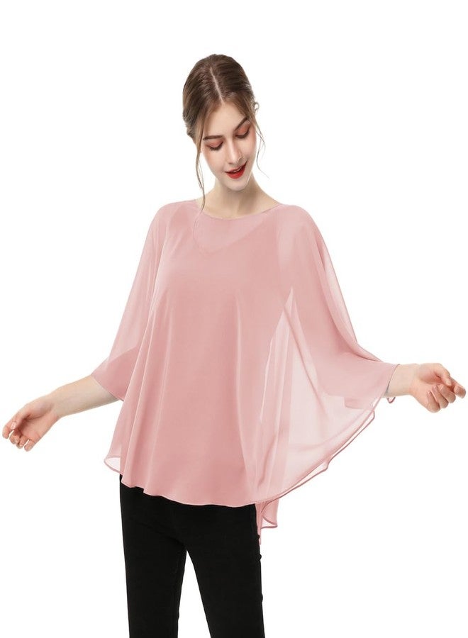 Hotshawl Capes for Womens Casual chiffon shawl Casual Chiffon Cape Sheer cape shawls and wraps Poncho Capelets Cover Up, Blush, One size - Image 5