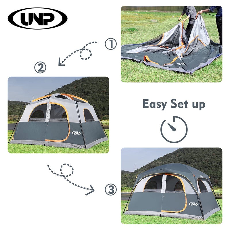 UNP Tents 6 Person Waterproof Windproof Easy Setup,Double Layer Family Camping Tent with 1 Mesh Door & 5 Large Mesh Windows -10'X9'X78in(H) Gray - Image 4