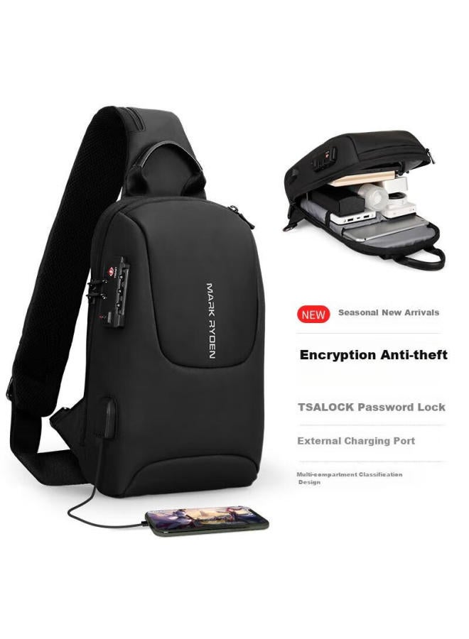Mark Ryden Men's Shoulder Bag, Large Capacity Chest Bag With Password Lock, Anti-theft Sports Backpack Mr7039 Elegant Black - Image 1