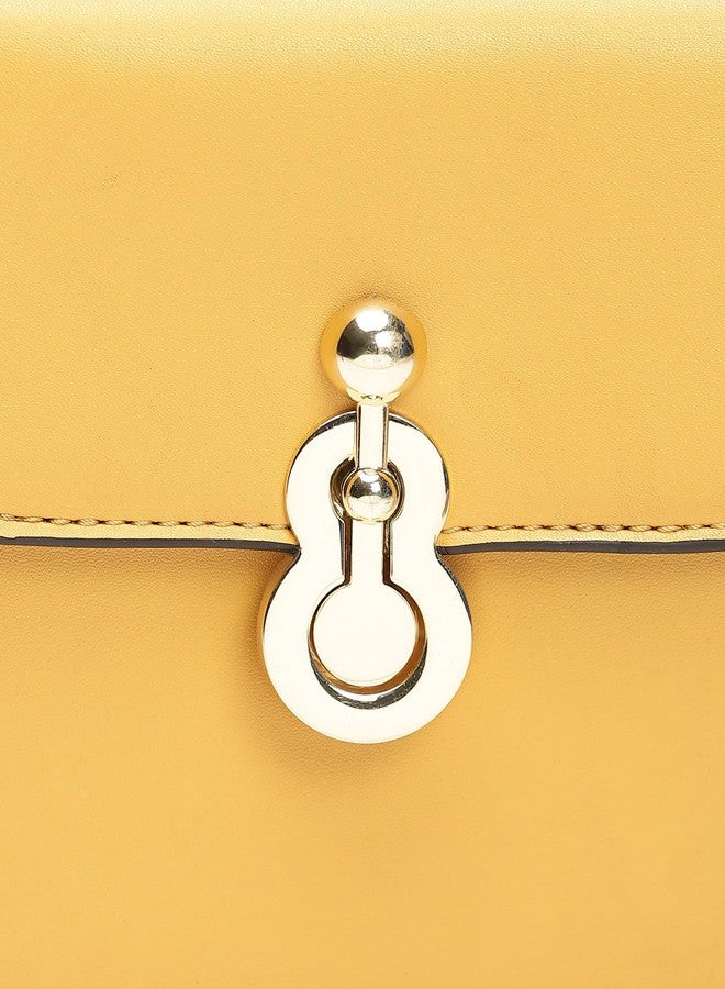 Label RITU KUMAR Mustard Structured Sling Bag - Image 5