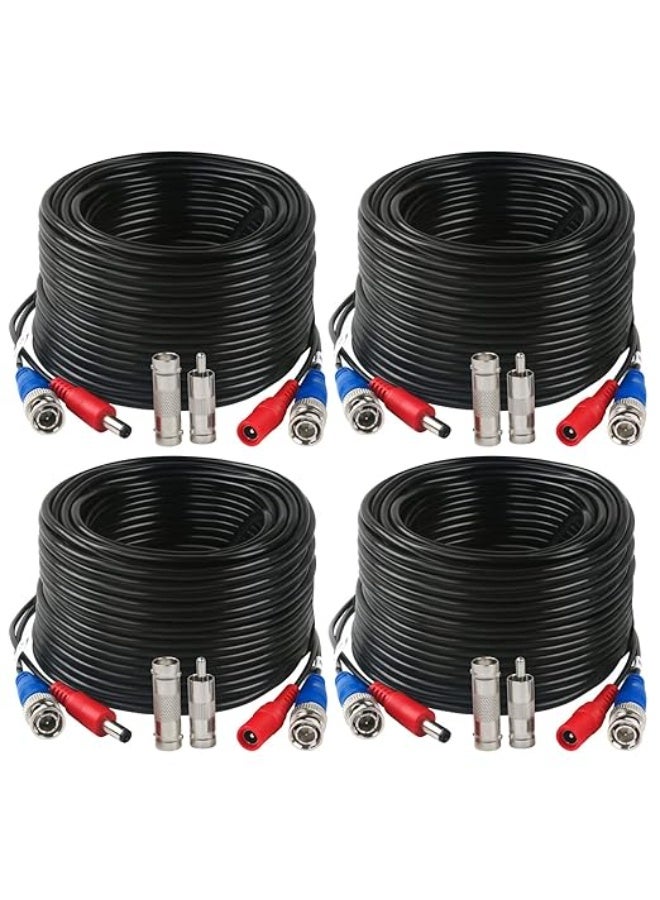 مجموعة كابلات طاقة وإشارة BNC مكونة من 4 قطع – بطول إجمالي 200 قدم – مع موصلات – مناسبة لأجهزة DVR والأنظمة الصوتية والمرئية - Image 2