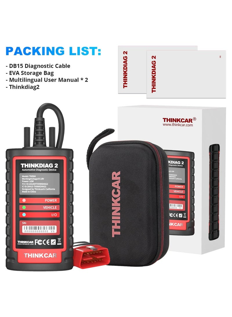 THINKCAR - Thinkdiag2 All System Bidirectional Control OBD2 Diagnostic Scanner for iOS & Android, Bluetooth5.0 Intelligent Scan Tool with CAN-FD Protocol, AutoVIN, Active Test, 15+ Reset Functions, ECU Coding - Image 1
