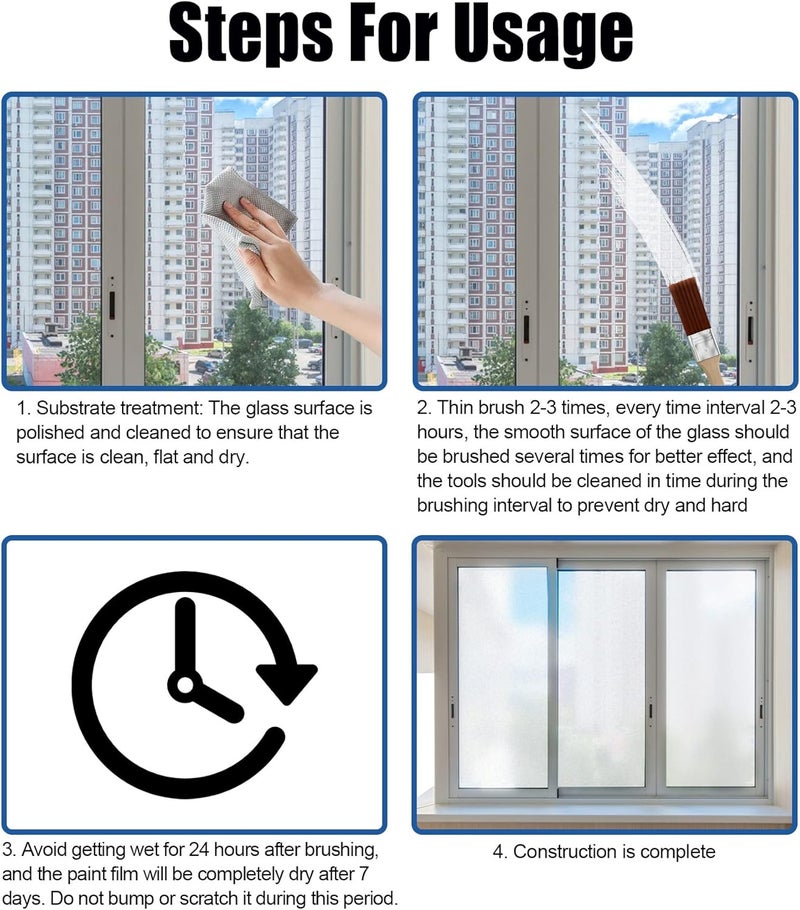 klarako Frosted Glass Spray Paint, Door and Window Shading Frosted Glass Paint, Window Frost Spray, Waterproof & UV Resistant Matte Hazy Frost (1PCS + 1Pcs Brush) - Image 4