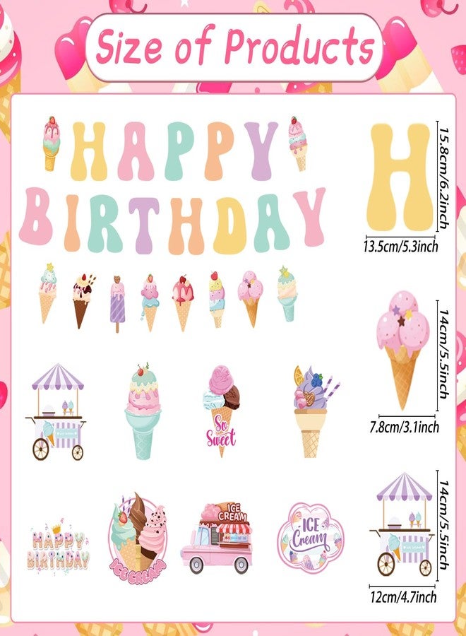 Refavor Ice Cream Birthday Party Decorations - Colorful Happy Birthday Banners, Hanging Swirls Decor Supplies for Summer Theme Girls Party - Image 2