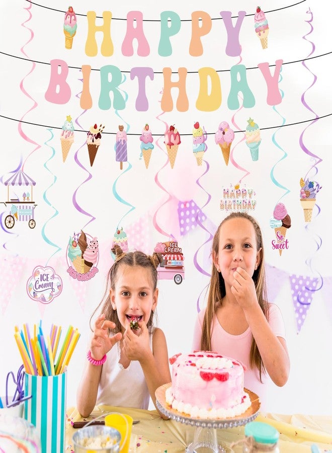 Refavor Ice Cream Birthday Party Decorations - Colorful Happy Birthday Banners, Hanging Swirls Decor Supplies for Summer Theme Girls Party - Image 5
