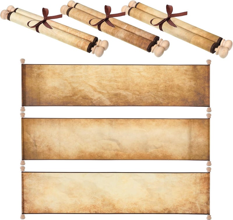 Sinmoe 3 Pack Blank Paper Scrolls 75 x 31 Inches Scroll Paper Wrapped on Wood Rod for Writing Drawing Calligraphy Wedding Vows Invitation Renaissance Festivals - Image 1