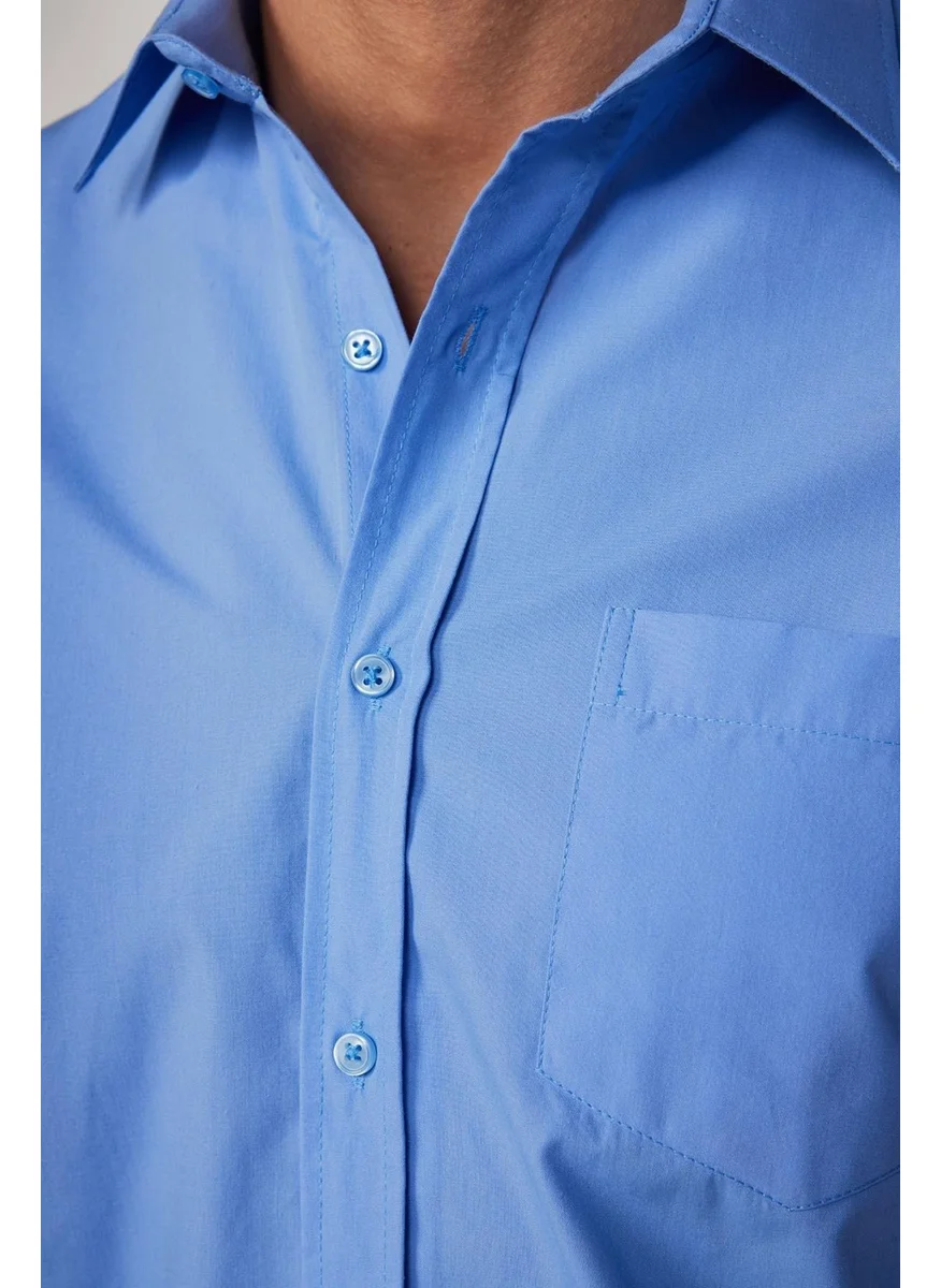 تودورس Classic Fit Short Sleeve Plain Tie Holder Easy Iron Men's Blue Shirt