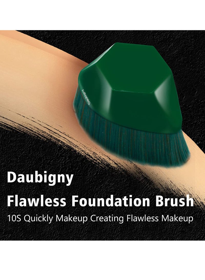Generic Flat Top Kabuki Foundation Brush for Liquid Cream and Powder Application with Bonus Protective Case in Hexagon Design Green  - Image 4