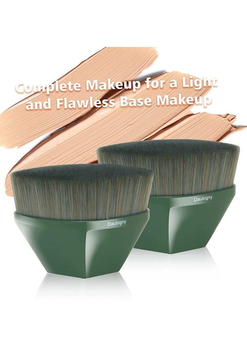 Generic Flat Top Kabuki Foundation Brush for Liquid Cream and Powder Application with Bonus Protective Case in Hexagon Design Green  - Image 5