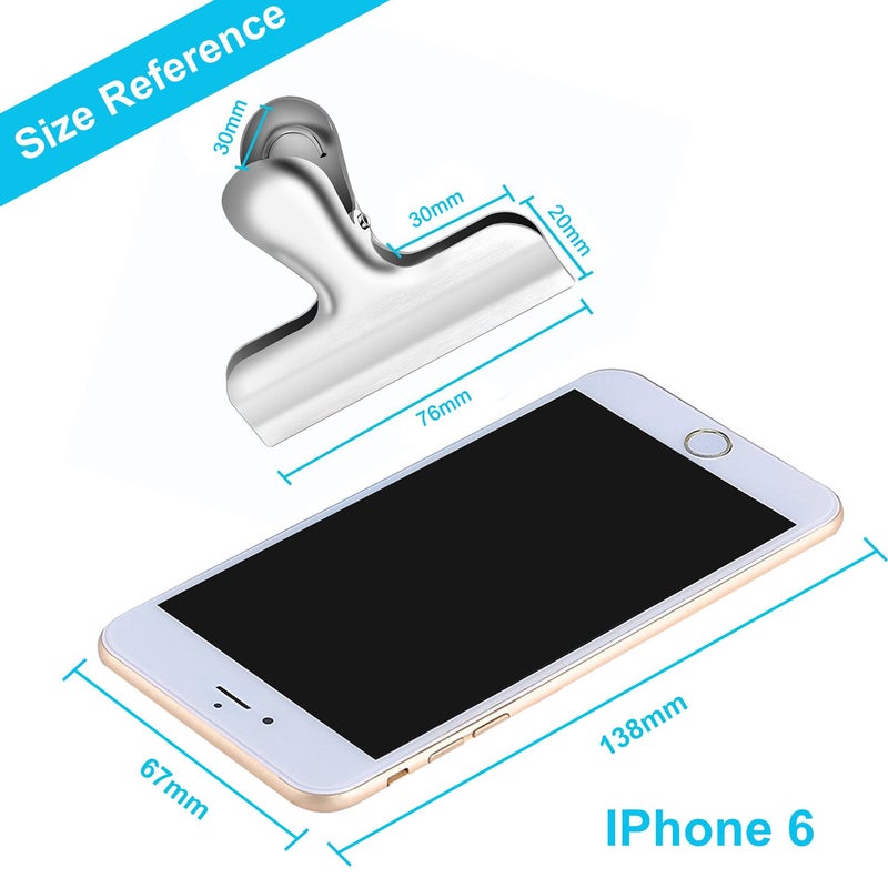 IPOW 10PCS Wide Metal Chip Clips 3 Inch, Snack Food Bag Sealing Clips, Stainless Steel Paper Clamps Heavy Duty for Kitchen Food Packages and Office - Image 3