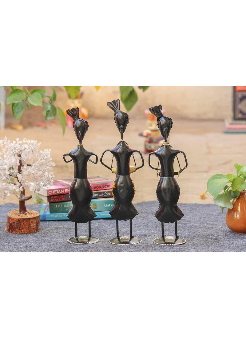 pranjals house - pranjals house Metal Iron Rajasthani Tribal Man Figurine Playing Banjo, Dholak, Trumpet Musical Instrument Center Table Figurine Decorative Showpiece for Home, Living Room, Office (Size 13 in) - Image 1